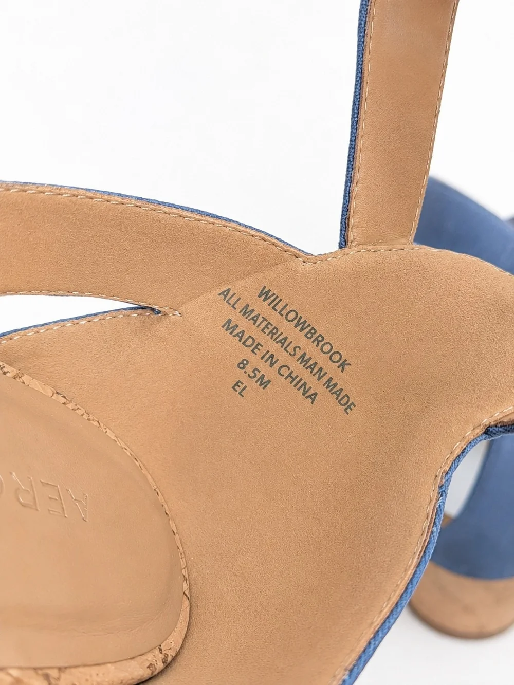 Aerosoles Willowbrook Blue Cork Wedge Sandals Women's 8.5W Wide Ankle Strap